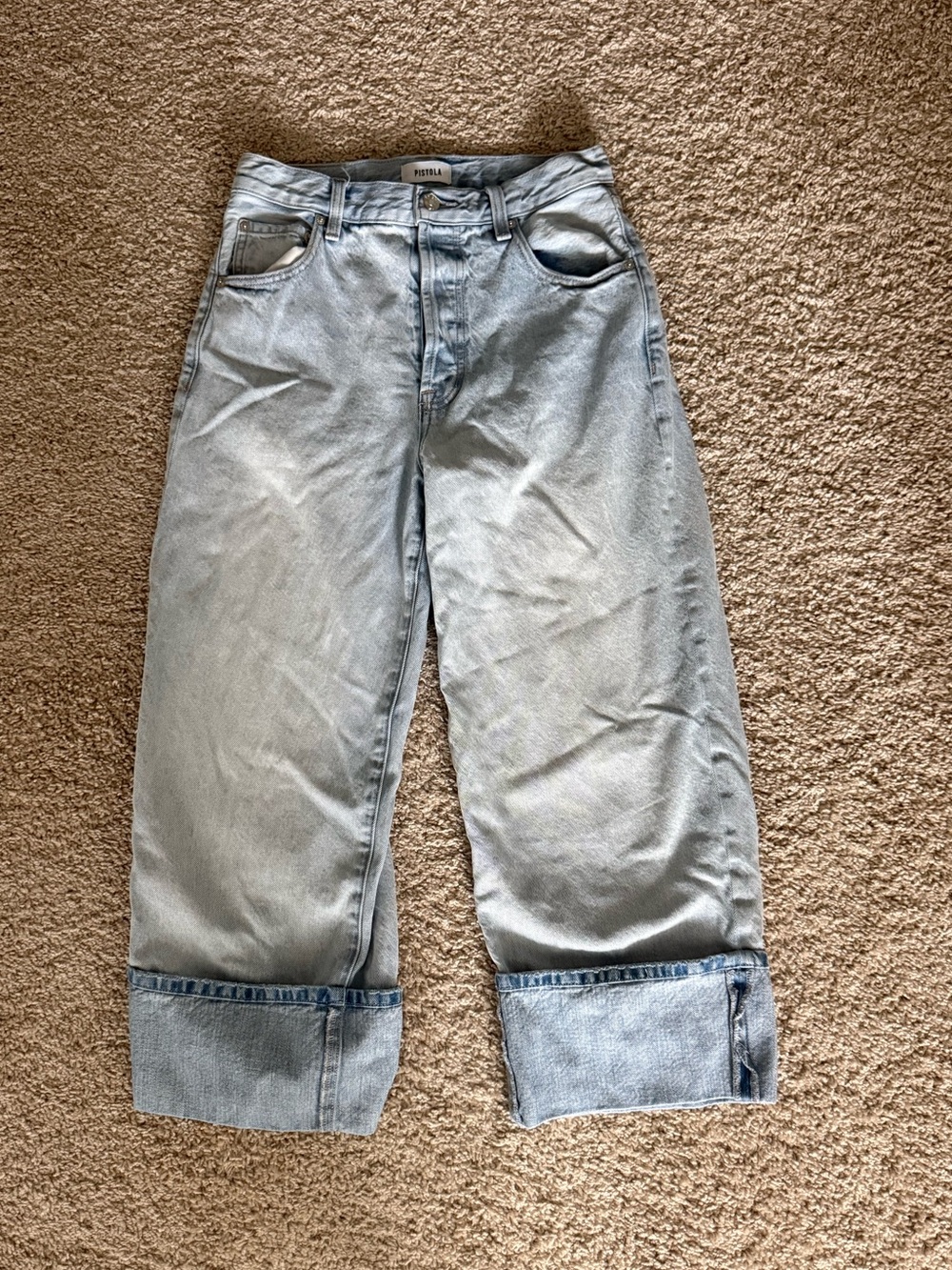 Pistola High Waisted Straight Cuffed Light Wash Jeans